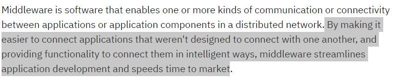 Middleware definition. From https://www.ibm.com/topics/middleware